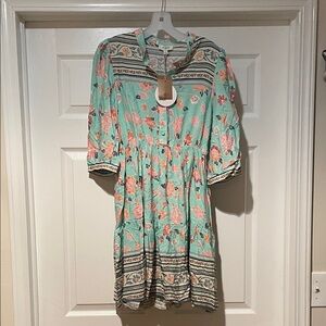 Umgee Floral Midi Dress in Mint and Coral